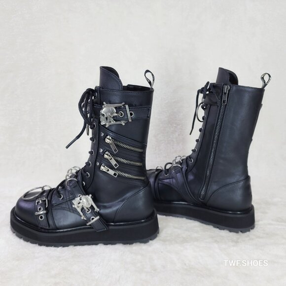 Valor Goth Combat Biker Ankle Boots Black Matte Men US Size - Picture 5 of 13